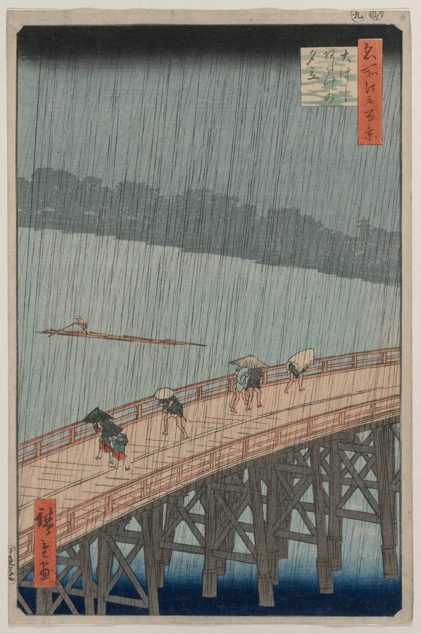 Pioggia Improvvisa sul Ponte Shin-Ōhashi e Atake, dalla serie Cento Vedute Famosi di Edo da Utagawa Hiroshige