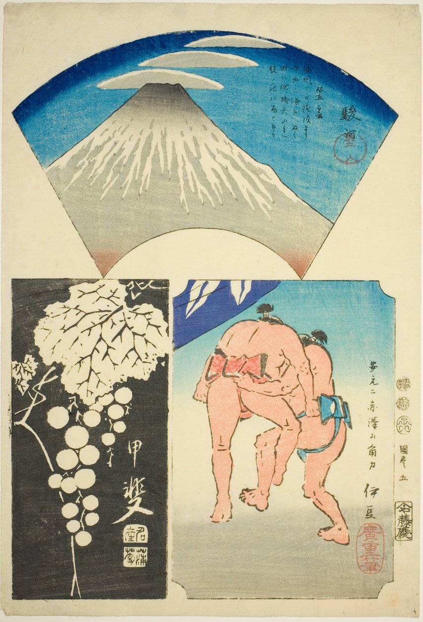 Suruga, Kai e Izu, n. 5 dalla serie "Immagini ritagliate delle province (Kunizukushi harimaze zue)" da Utagawa Hiroshige