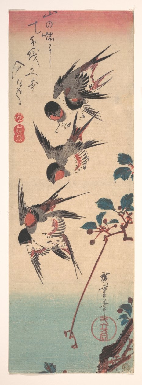 Schwalben und Wildkirsche da Utagawa Hiroshige