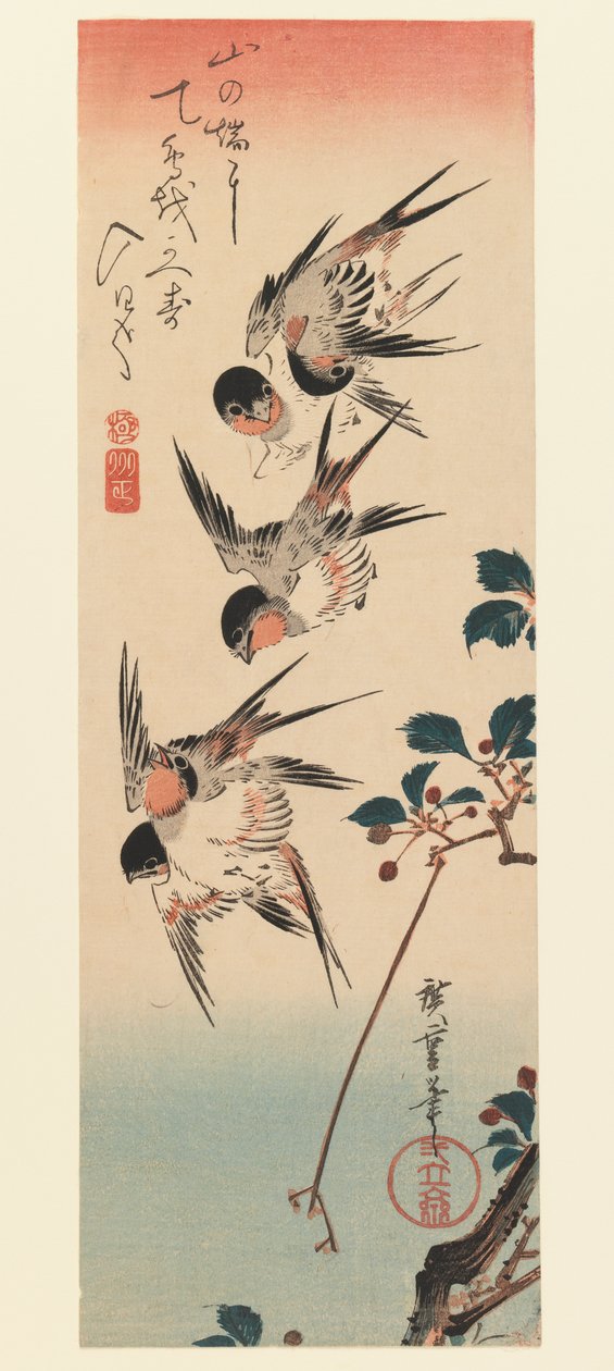 Tanzaku, Quattro rondini, 1832 da Utagawa Hiroshige