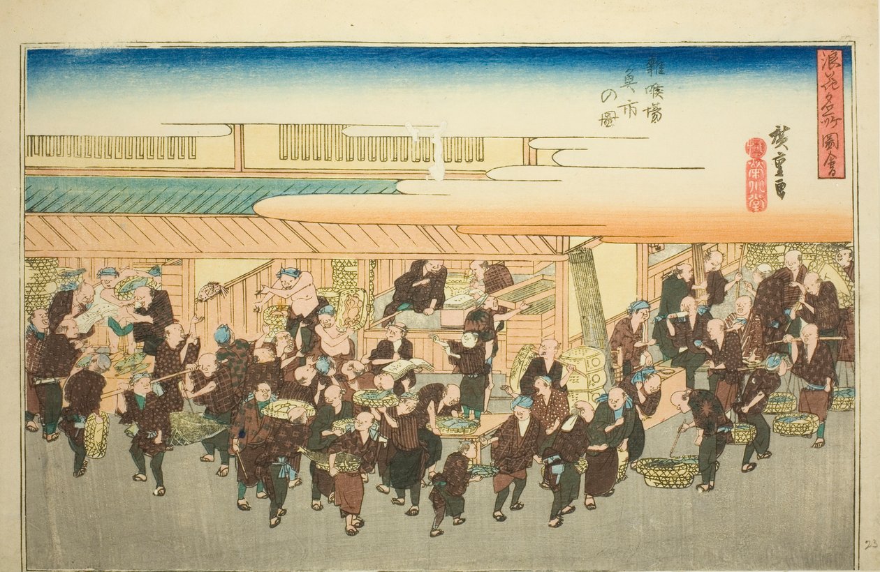 Il mercato del pesce a Zakoba, dalla serie "Vedute famose di Osaka" da Utagawa Hiroshige