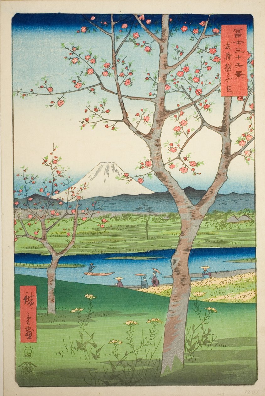 Le periferie di Koshigaya nella provincia di Musashi (Musashi Koshigaya zai), dalla serie "Trentasei vedute del Monte Fuji (Fuji sanjurokkei)" da Utagawa Hiroshige