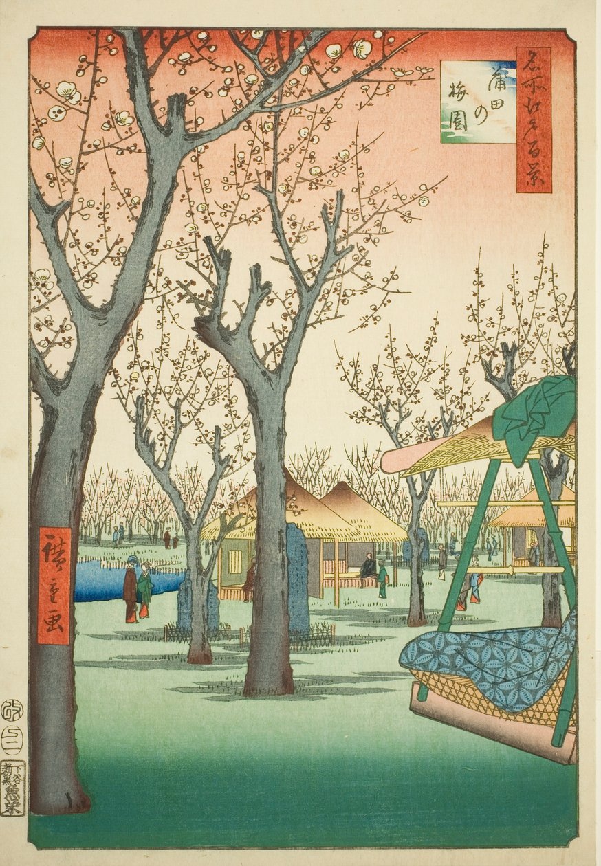 Il frutteto di prugne a Kamata (Kamata no umezono), n. 27 della serie "Cento vedute famose di Edo (Meisho Edo hyakkei)". da Utagawa Hiroshige