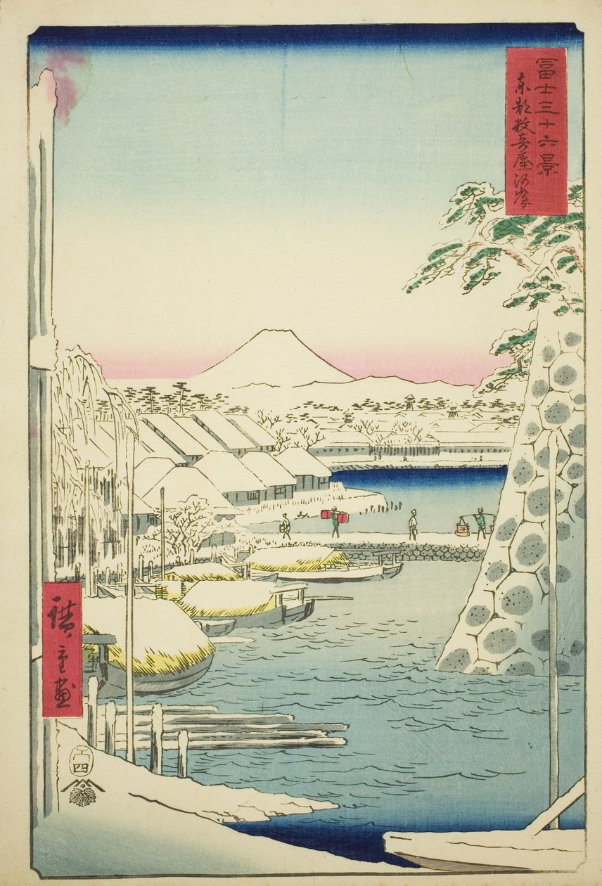 La riva del fiume a Sukiya nella capitale orientale (Toto Sukiyagashi), dalla serie "Trentasei vedute del Monte Fuji (Fuji sanjurokkei)" da Utagawa Hiroshige