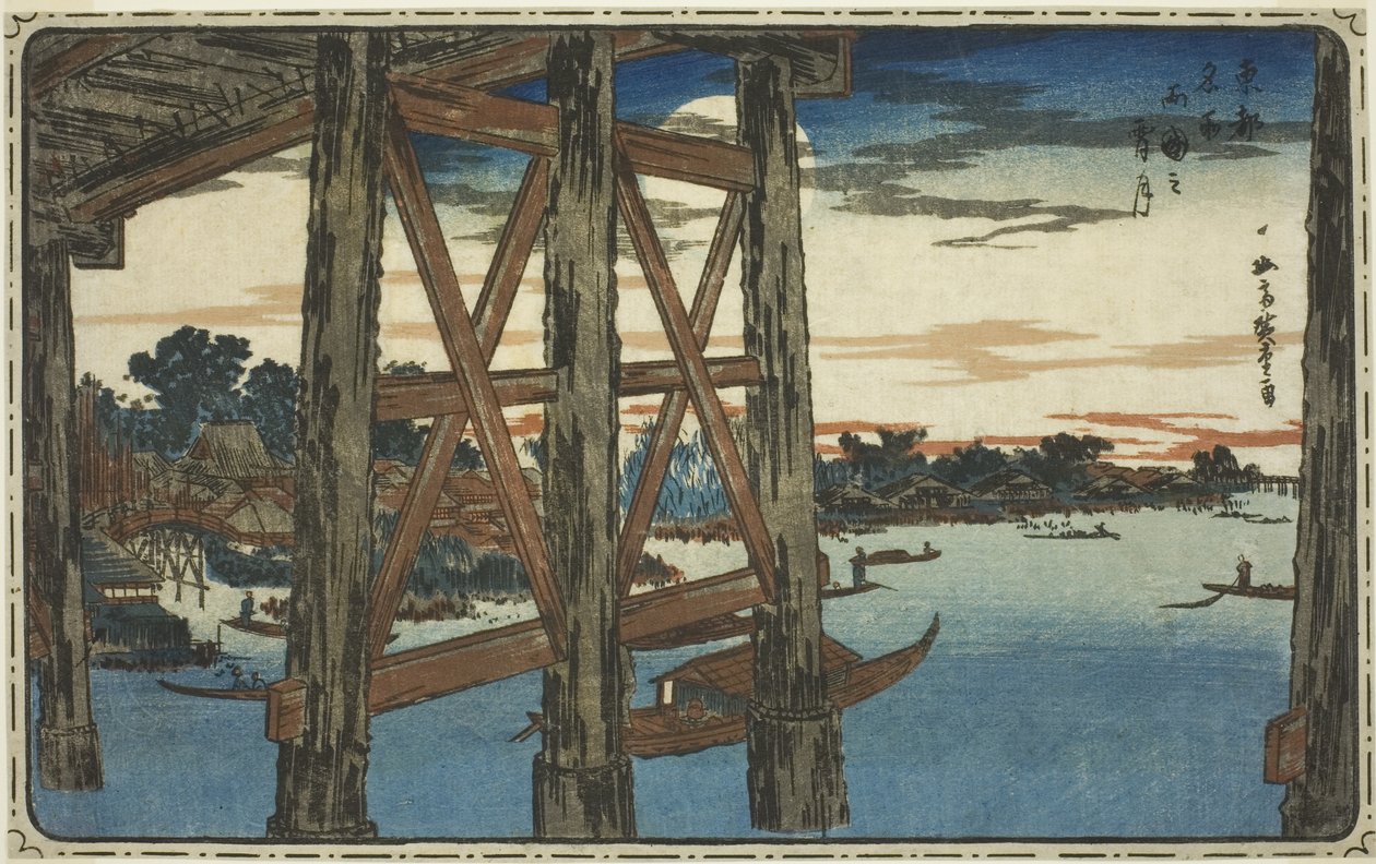 Luna al Crepuscolo sul Ponte Ryogoku, dalla serie "Vedute Famose della Capitale Orientale" da Utagawa Hiroshige