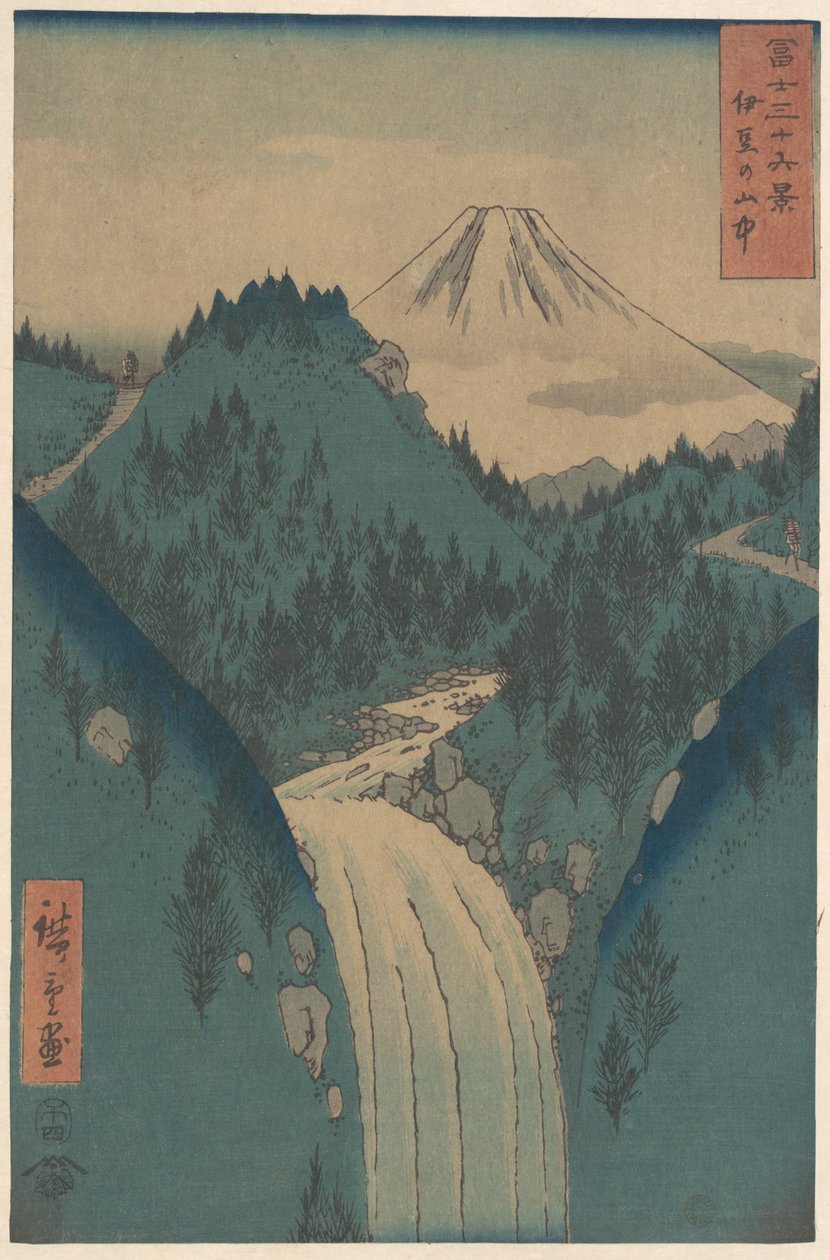 Vista del Monte Fuji dalle montagne della provincia di Izu (Izu no Sanchu), dalla serie “Le trentasei vedute del Monte Fuji” (Fugaku sanjūrokkei) da Utagawa Hiroshige