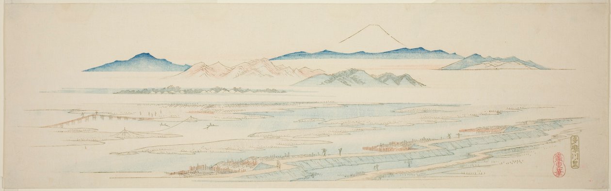 Villaggio di Tamagawa (Tamagawa no sato), da una serie senza titolo di vedute famose dei sobborghi di Edo da Utagawa Hiroshige