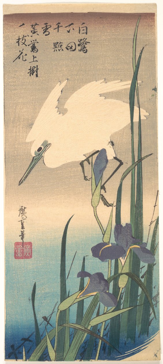 Airone bianco e iris da Utagawa Hiroshige