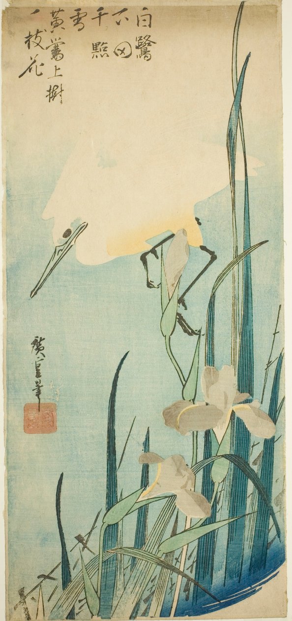 Airone bianco e iris da Utagawa Hiroshige