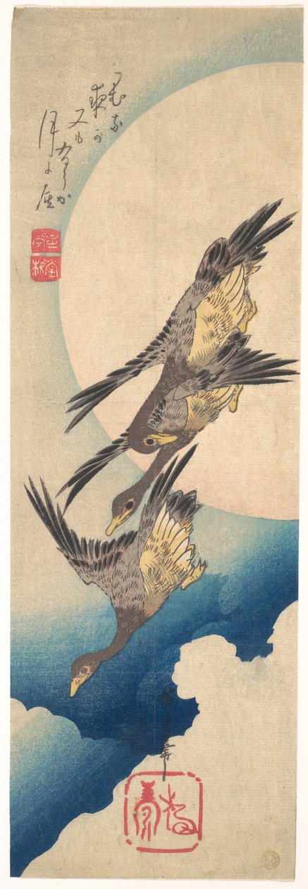 Oche selvatiche in volo sotto la luna piena da Utagawa Hiroshige