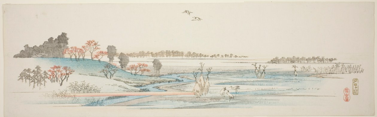 Yuhigaoka, da una serie senza titolo di famose vedute dei sobborghi di Edo da Utagawa Hiroshige