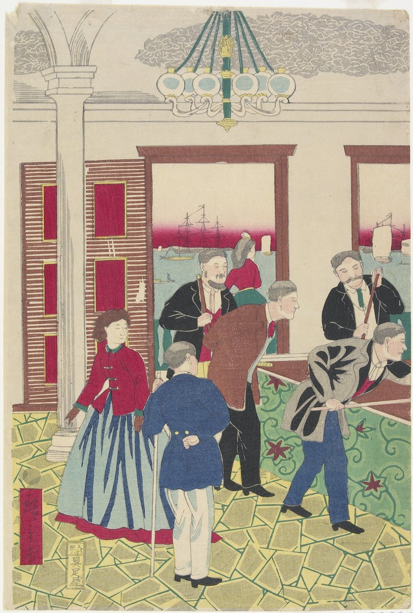 Stranieri al gioco del biliardo, fine XIX secolo da Utagawa Hiroshige III