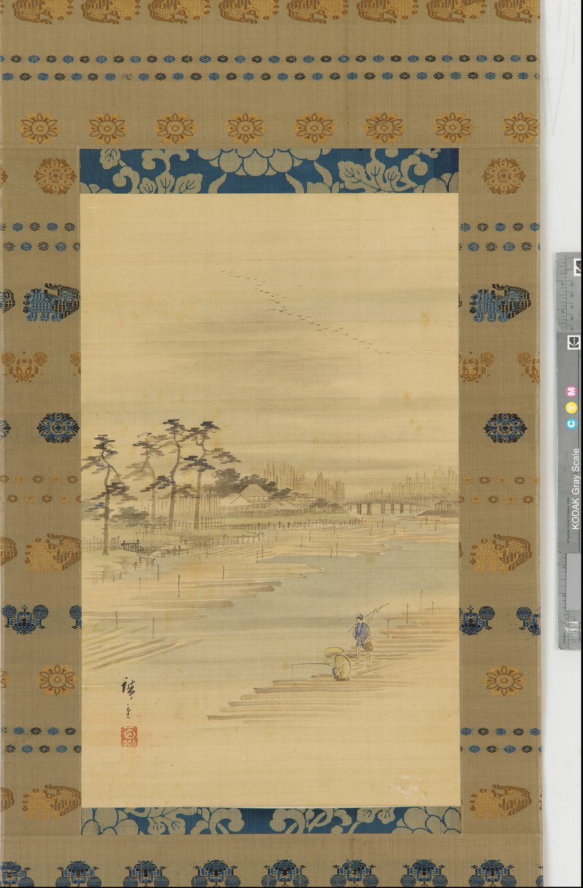 Paesaggio fluviale: depositi di legname e zattere, metà XIX secolo da Utagawa Hiroshige II