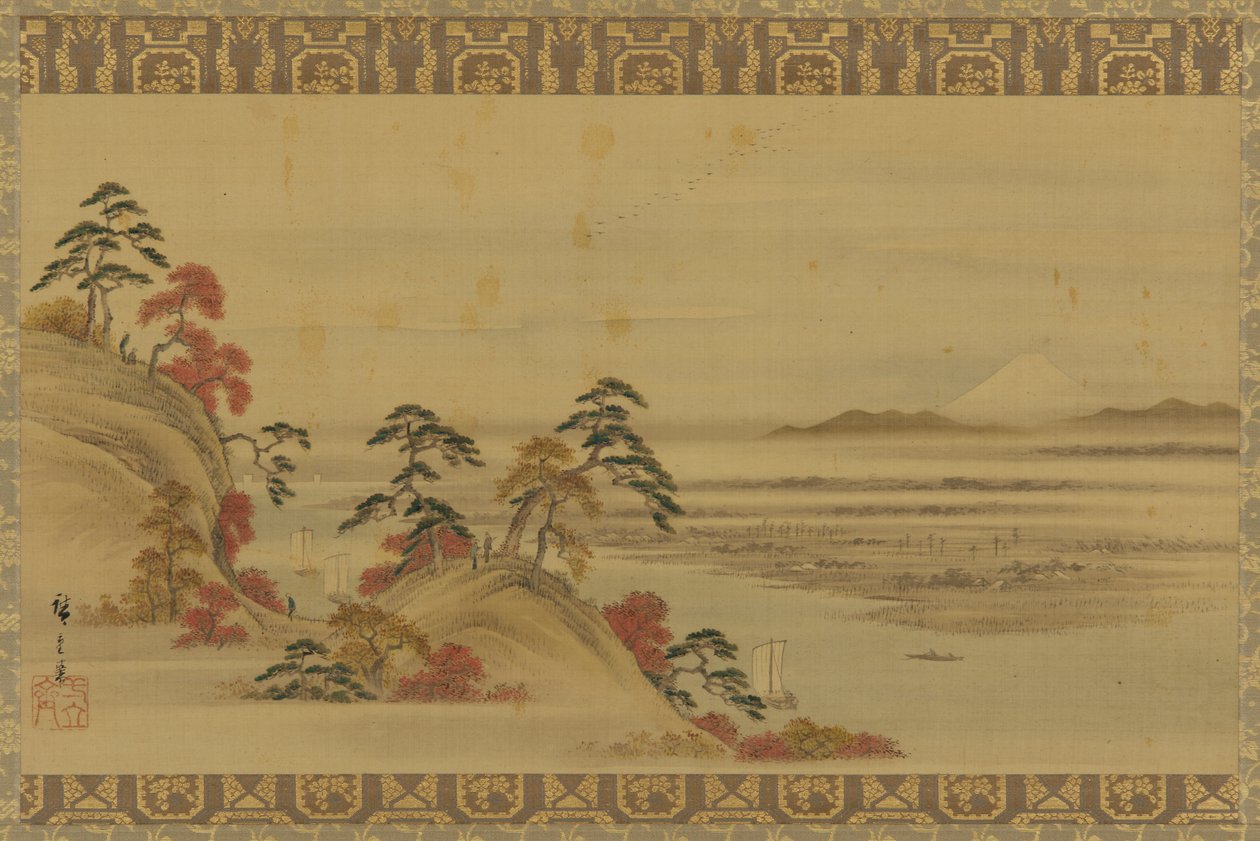 Paesaggio fluviale: fogliame rosso e Monte Fuji, periodo Edo, metà XIX secolo da Utagawa Hiroshige II