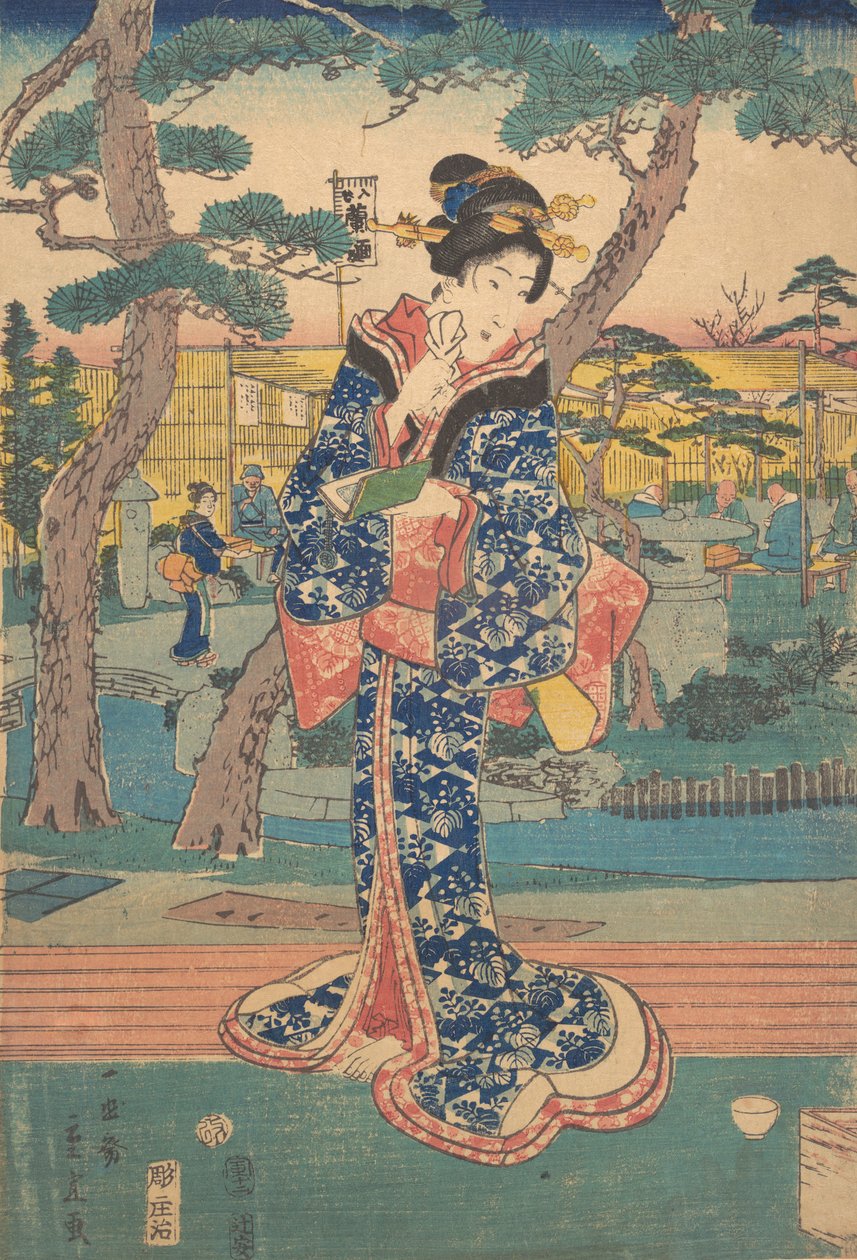 Giovane ragazza alla casa da tè in Iriya, metà XIX secolo da Utagawa Hiroshige II