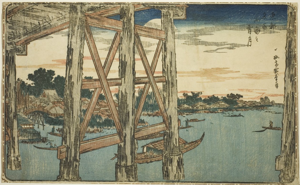 Luna al Crepuscolo sul Ponte di Ryogoku (Ryogoku no yoizuki), c.1831 da Utagawa I Hiroshige