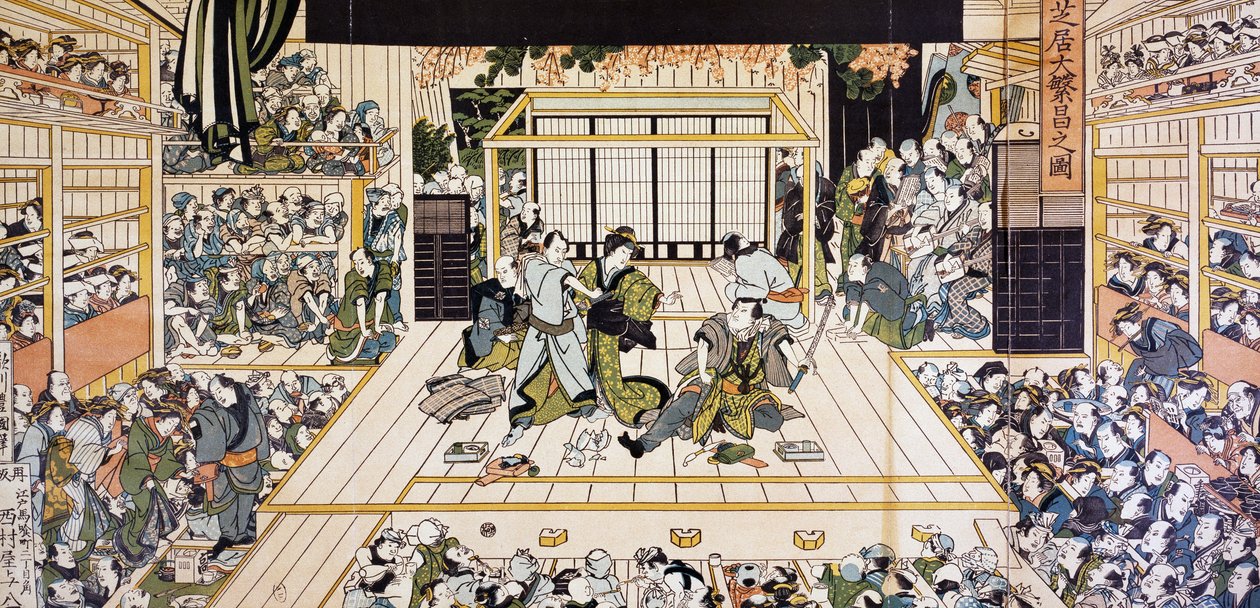 Spettacolo teatrale Kabuki a Edo, stampa d