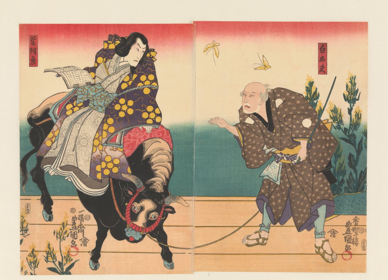 Contadino accompagna cortigiano su bue nero da Utagawa Kunisada (I)