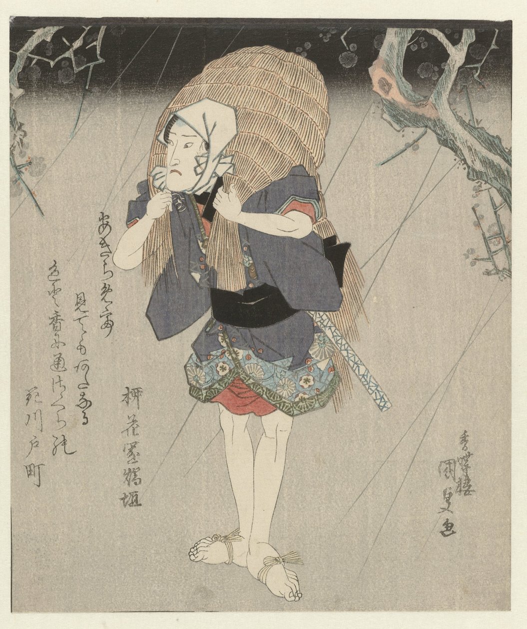 Uomo in impermeabile di paglia da Utagawa Kunisada (I)