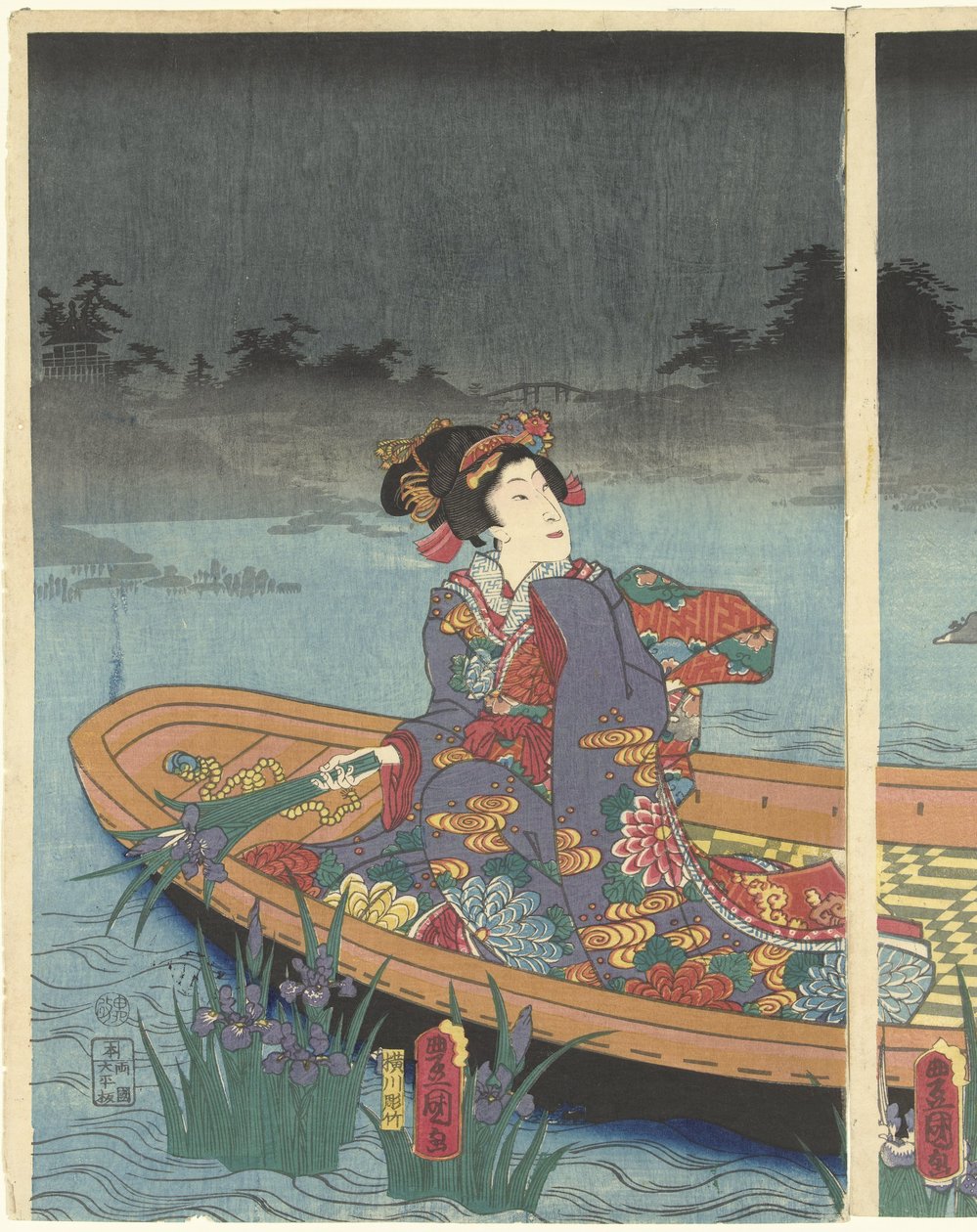 Onde nemiche si avvicinano al moderno principe Genji da Utagawa Kunisada (I)