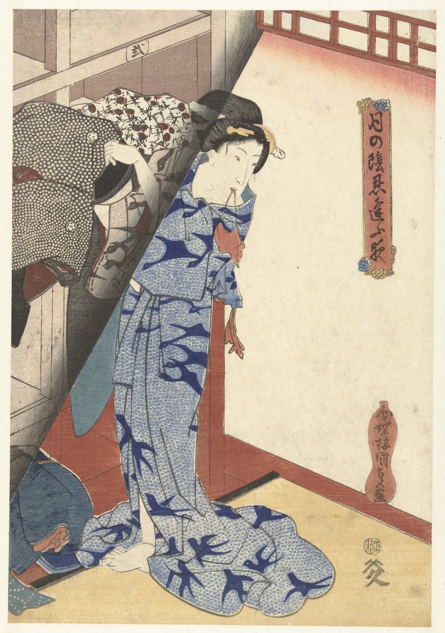 Donna che ripone un kimono (Incontri segreti notturni alla luce della luna) da Utagawa Kunisada (I)