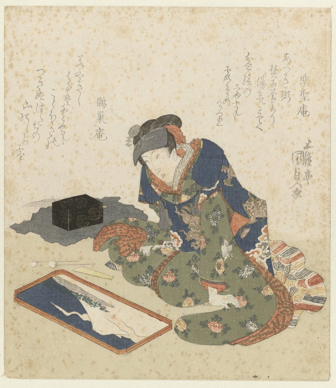 Donna che fa un dipinto di sabbia da Utagawa Kunisada (I)
