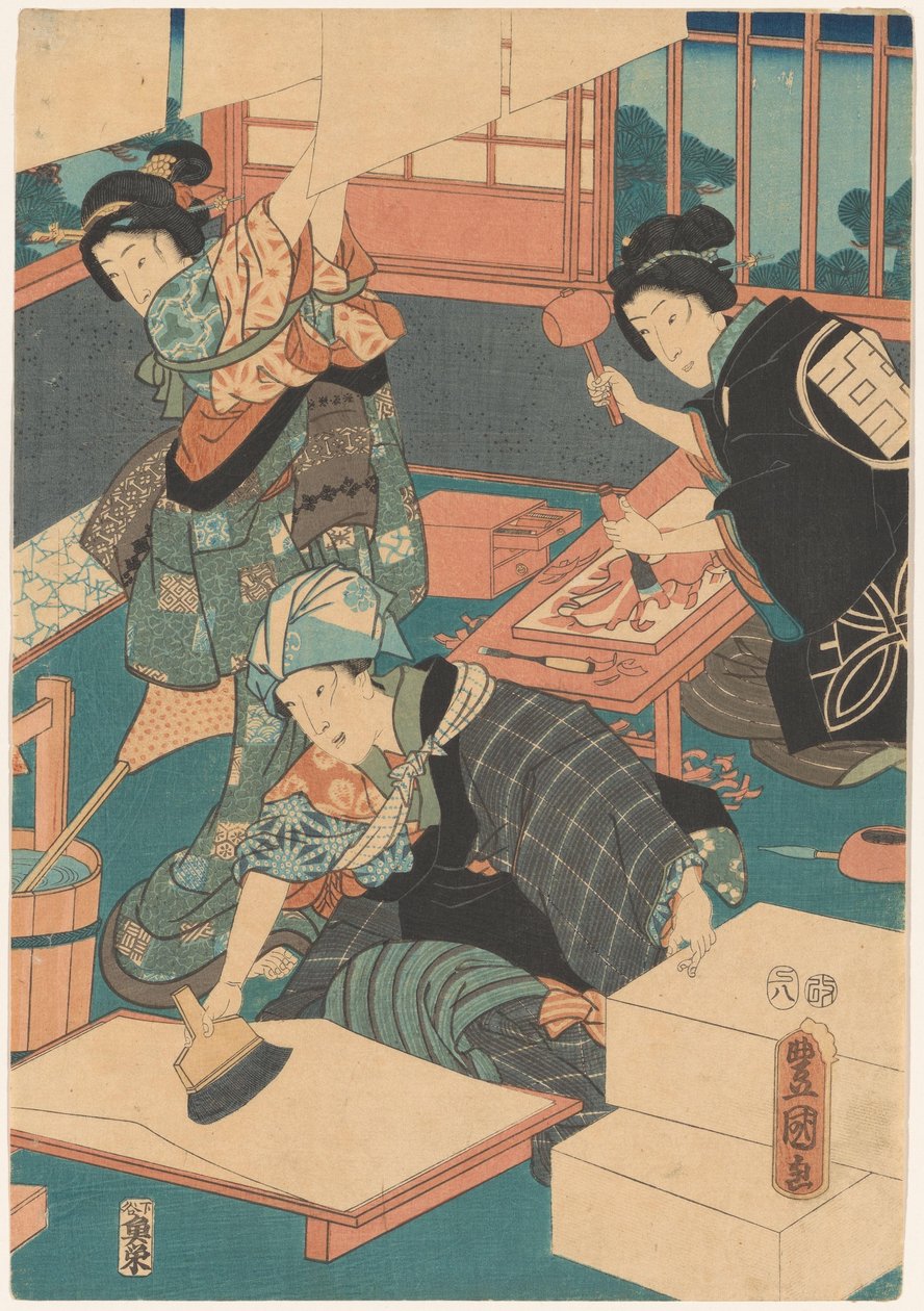 Donne che fanno stampe (parte centrale) da Utagawa Kunisada (I)