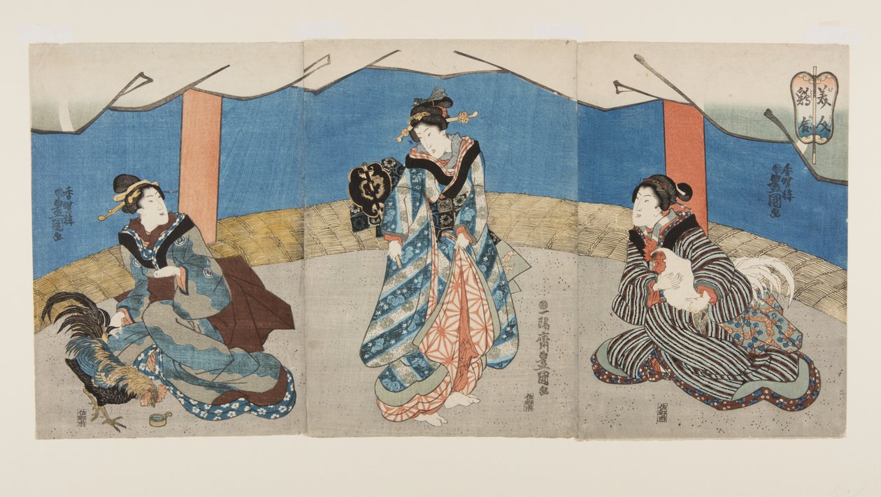 Bellezze durante un combattimento di galli da Utagawa Kunisada