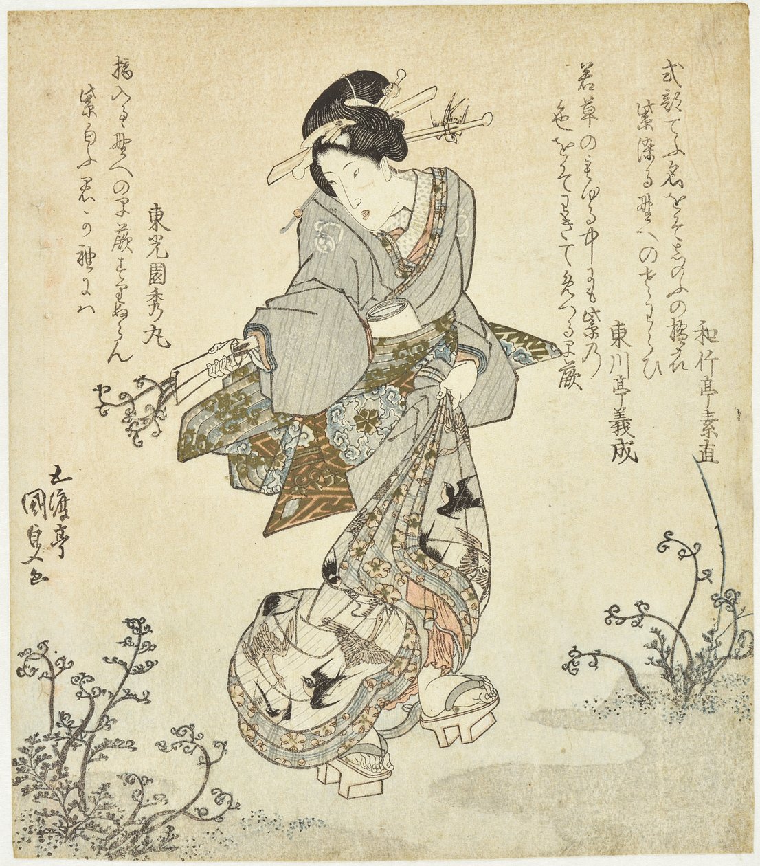 Donna durante la raccolta delle felci da Utagawa Kunisada