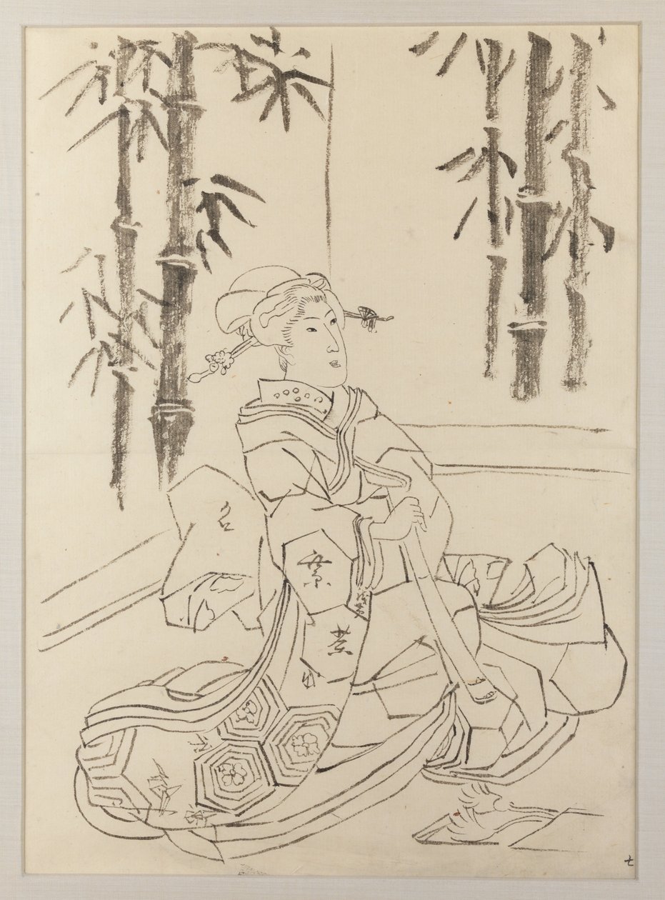 Disegno preparatorio per il foglio sinistro del trittico Elegante trio strumentale di ragazze da Utagawa Kunisada