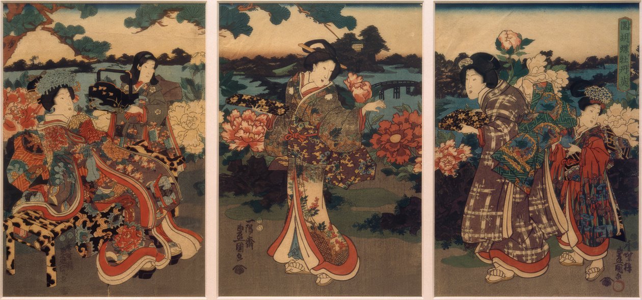 Farfalle e peonie da Utagawa Kunisada