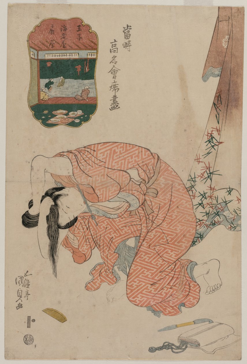 Donna che si lega i capelli (dalla serie “Ristoranti famosi dei giorni nostri”) da Utagawa Kunisada