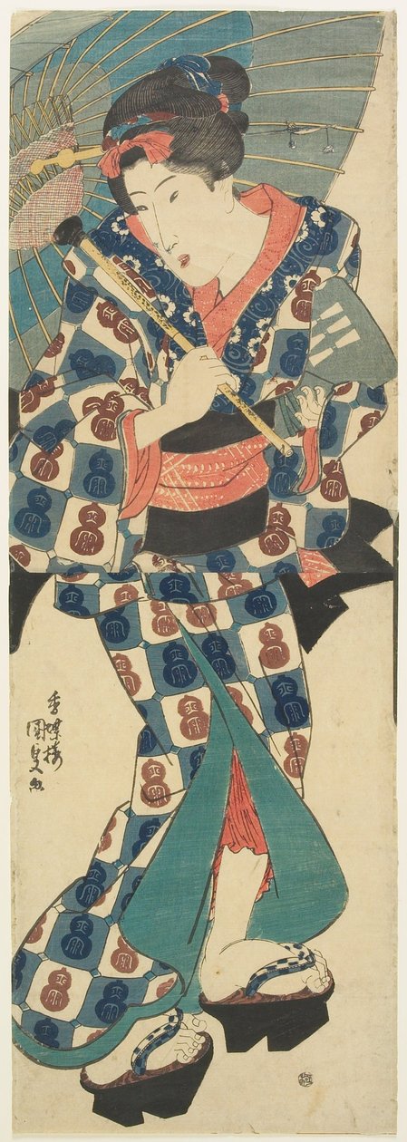Junges Mädchen mit Regenschirm da Utagawa Kunisada