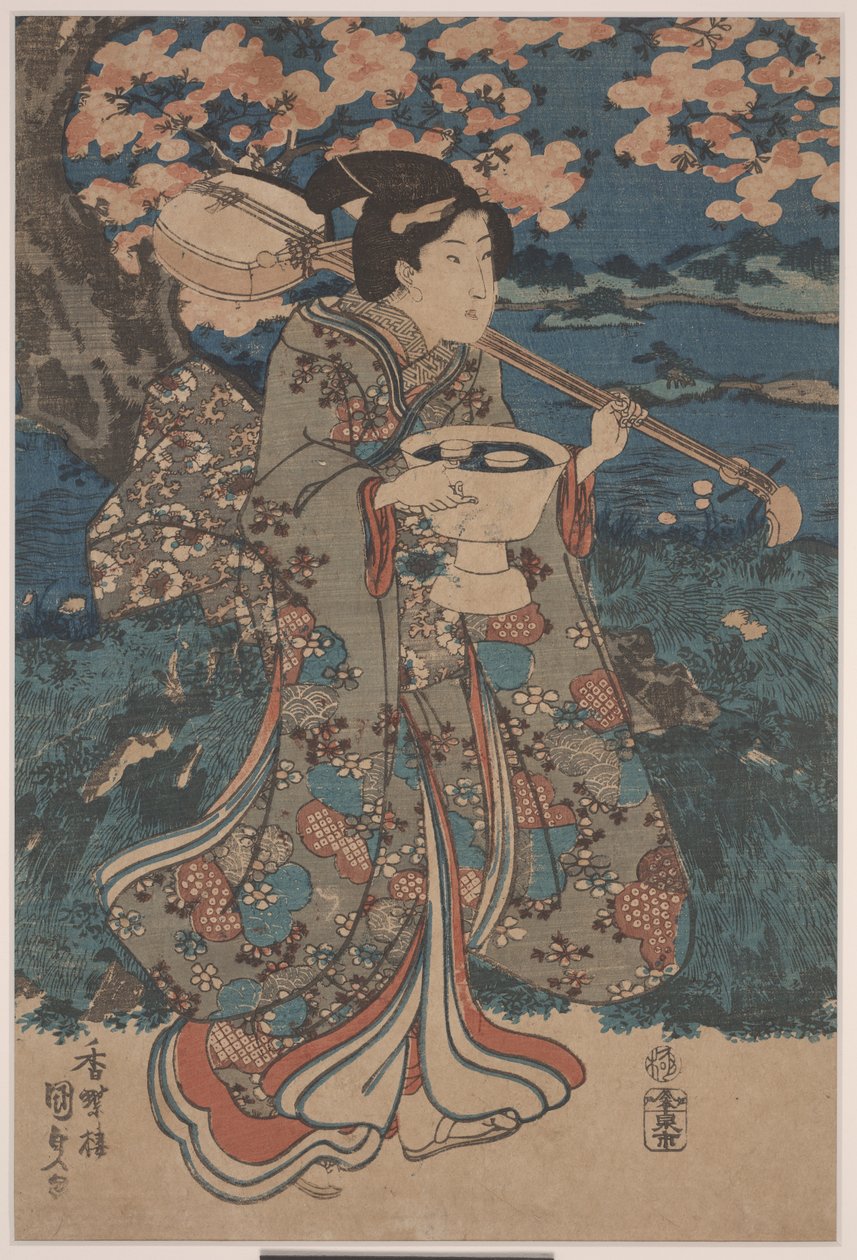 Andare a una festa di osservazione dei fiori di ciliegio da Utagawa Kunisada III