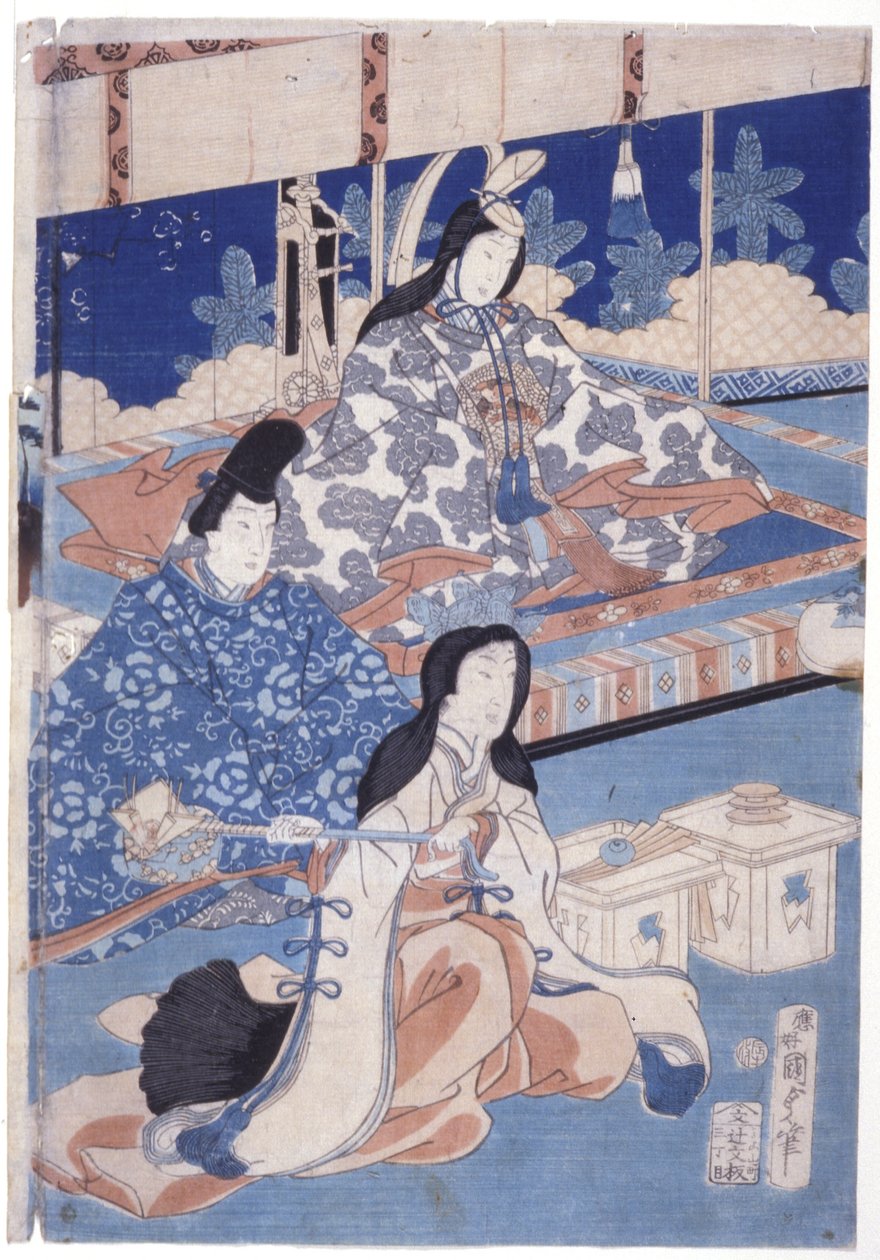 Accogliere la primavera con una raccolta di fiori (Hana Soroi Haru No Taimen) da Utagawa Kunisada II