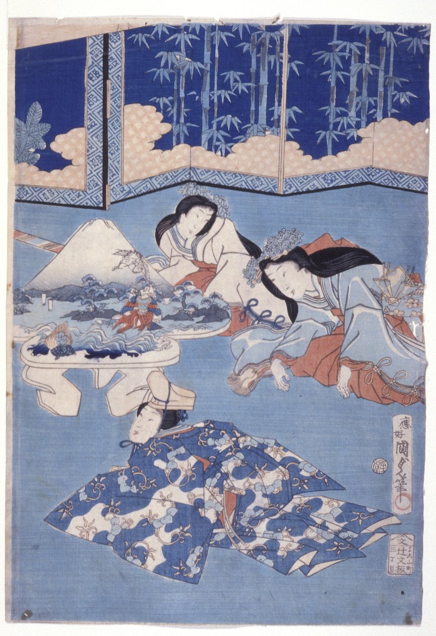 Accogliere la primavera con una raccolta di fiori (Hana Soroi Haru no Taimen) da Utagawa Kunisada II
