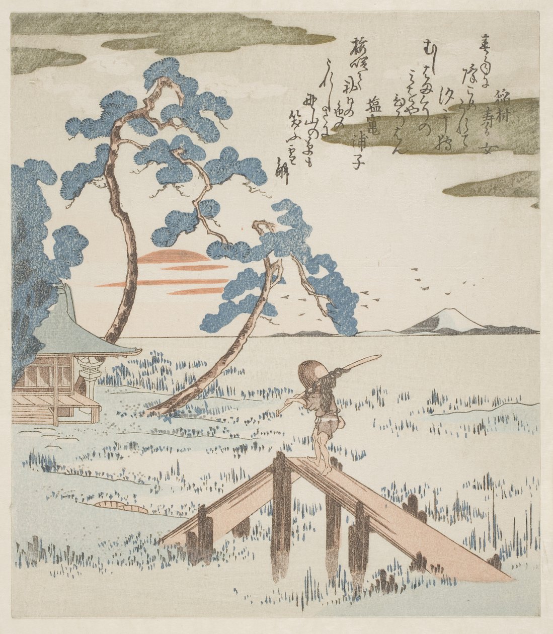 Un Contadino che Attraversa un Ponte Pedonale da Utagawa Kuniyoshi