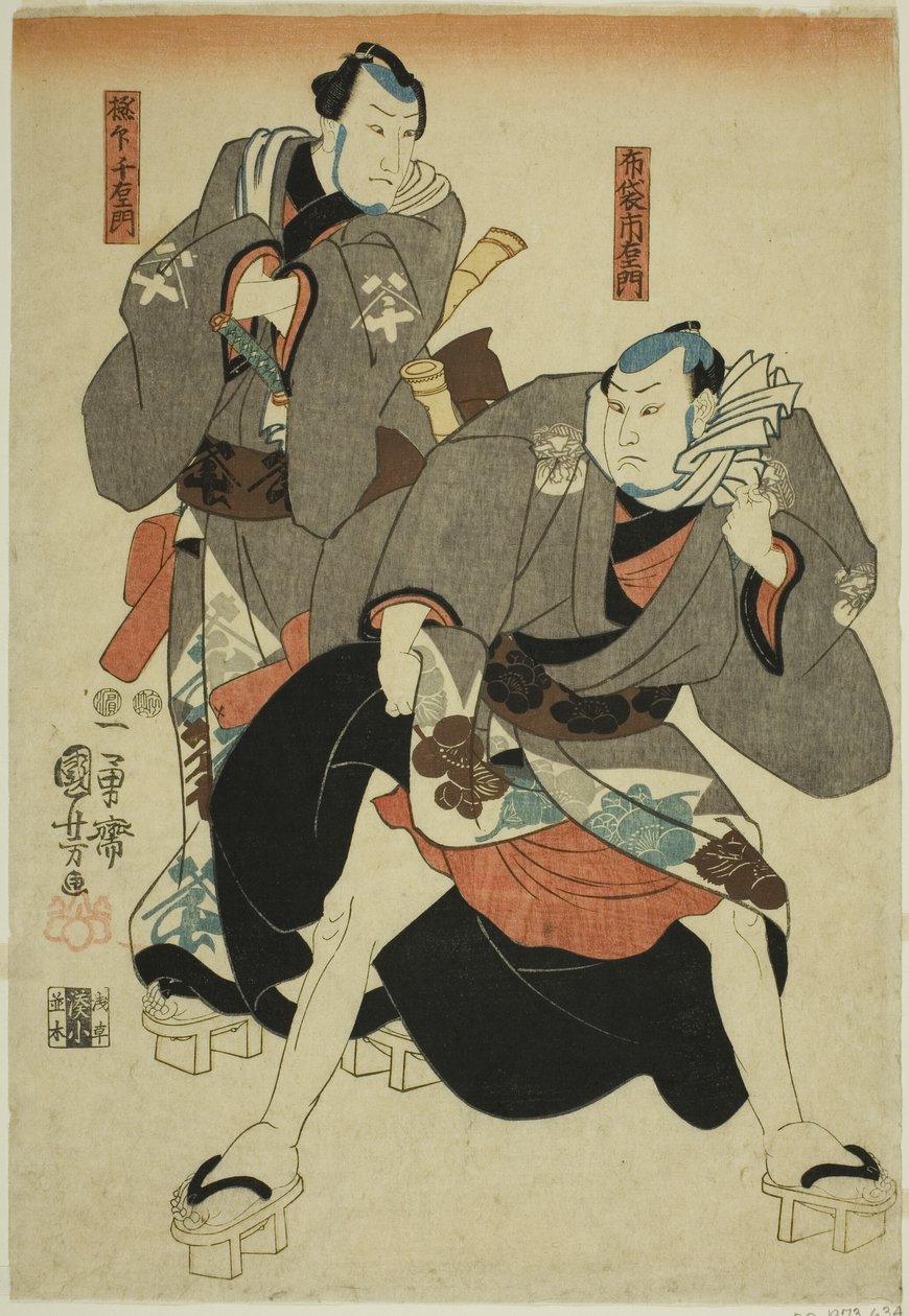 Attori come Hotei Ichiemon e Gokuin Chiemon da Utagawa Kuniyoshi