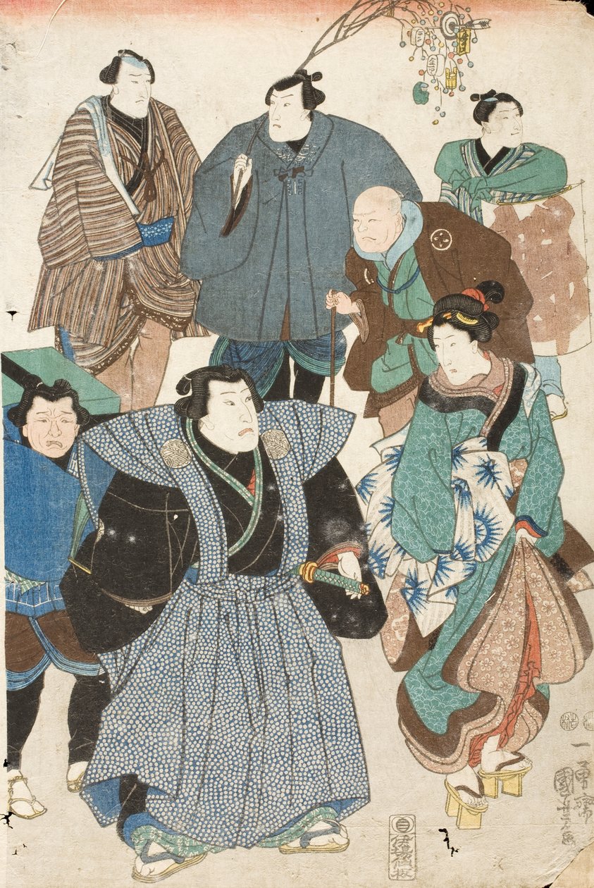 Celebrazione della primavera (attori kabuki travestiti da folla di strada) da Utagawa Kuniyoshi
