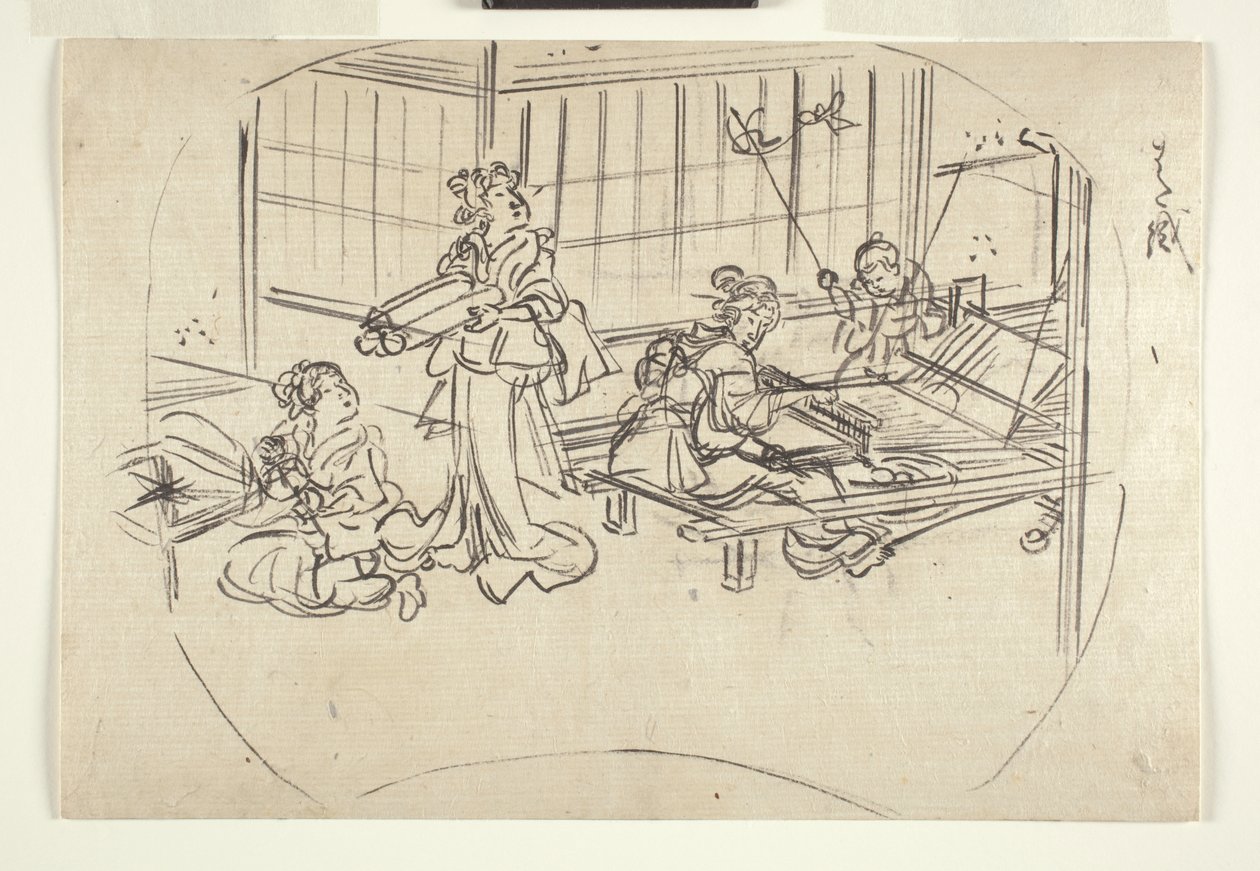 Hataori (tessitura su un telaio) c.1840 da Utagawa Kuniyoshi