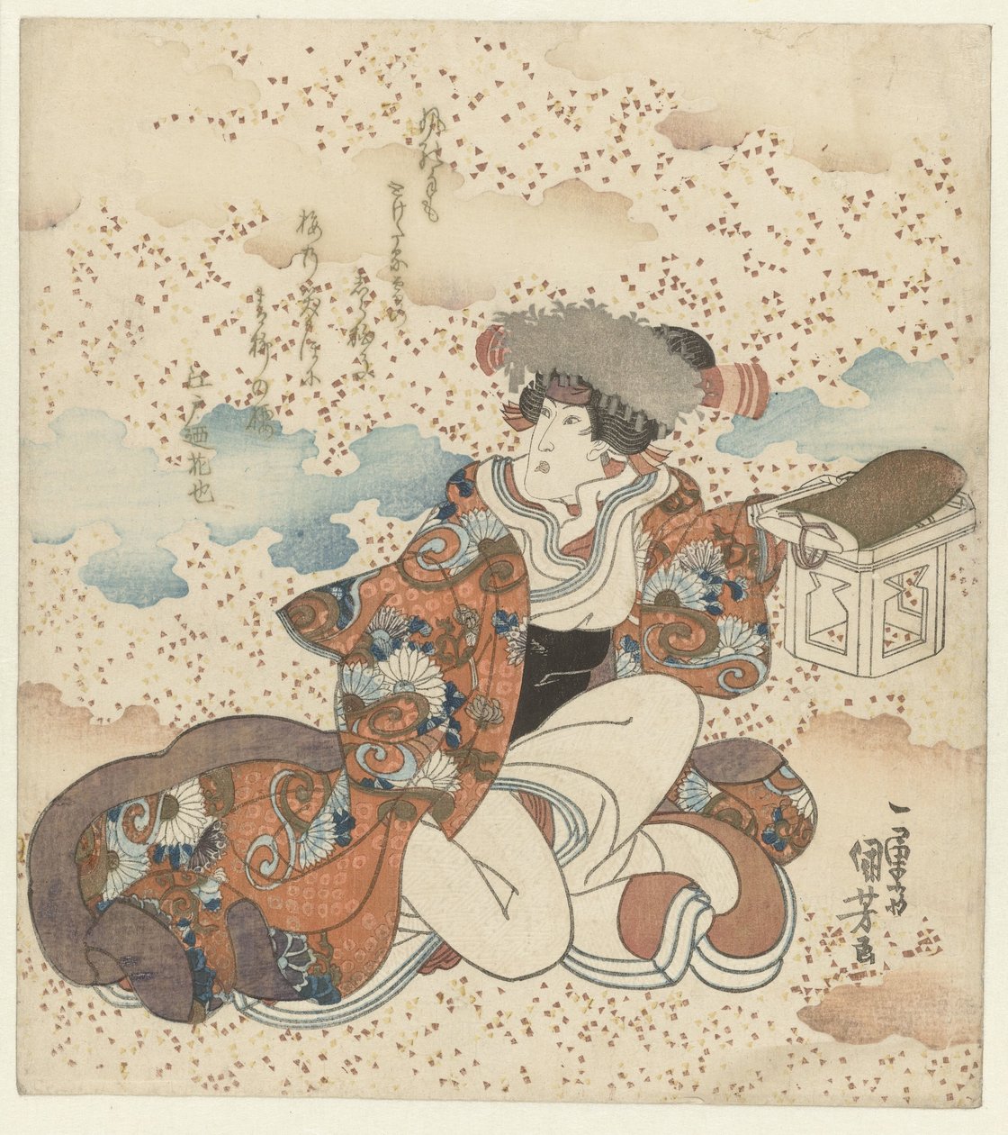 Donna inginocchiata con tavolino per offerte da Utagawa Kuniyoshi