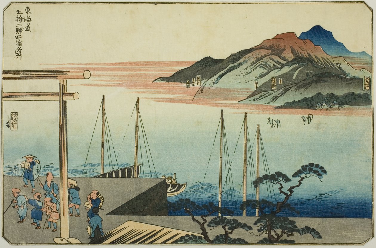 Miya, Kuwana, Yokkaichi e Ishiyakushi, dalla serie "Luoghi famosi sulle cinquantatré stazioni del Tokaido, Quattro stazioni" da Utagawa Kuniyoshi