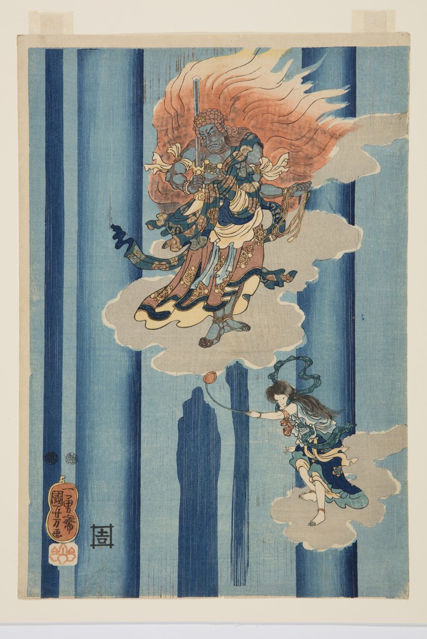 Mongaku Shonin sotto la cascata (centrale) da Utagawa Kuniyoshi