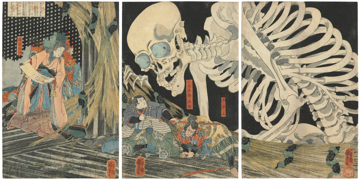 Oyataro Mitsukuni Sfida lo Spettro Scheletrico Evocato dalla Principessa Takiyasha, 1844-1845 da Utagawa Kuniyoshi