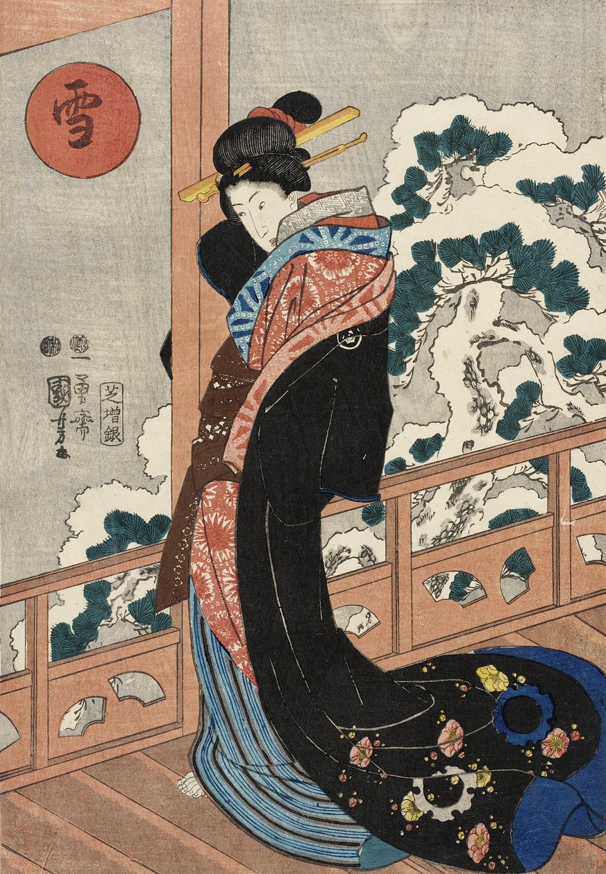 Neve: bellezza su una veranda da Utagawa Kuniyoshi