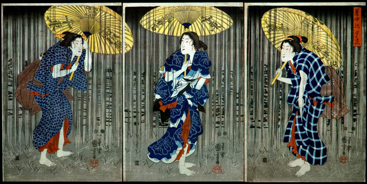 Doccia improvvisa nel caldo estivo (Shochū no yūdachi), c.1849-1851 da Utagawa Kuniyoshi
