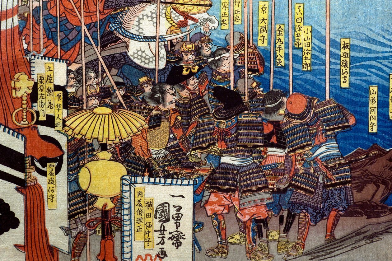 Takeda Shingen sconfigge le forze di Suwa Yorishige, c.1850-51 da Utagawa Kuniyoshi