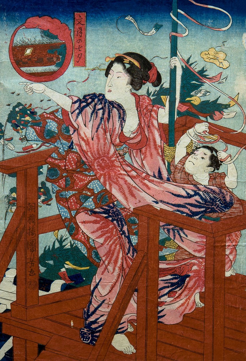Il Festival delle Stelle del Settimo Mese (Fumizuki no tanabata) Serie senza titolo di donne con bambini nei dodici mesi, c.1836 da Utagawa Kuniyoshi