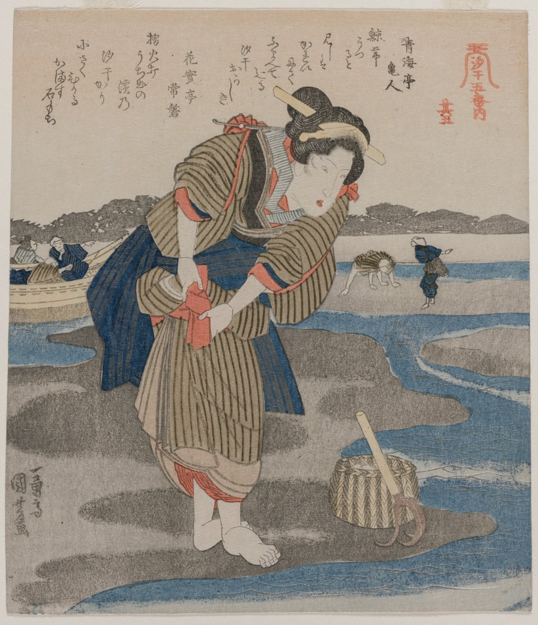 Donna che Si Allaccia le Gonne, dalla serie Cinque Immagini di Bassa Marea, fine anni 1820 da Utagawa Kuniyoshi