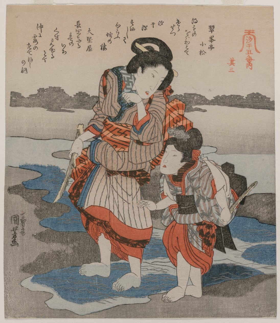 Donna e bambino, dalla serie Cinque immagini di bassa marea da Utagawa Kuniyoshi